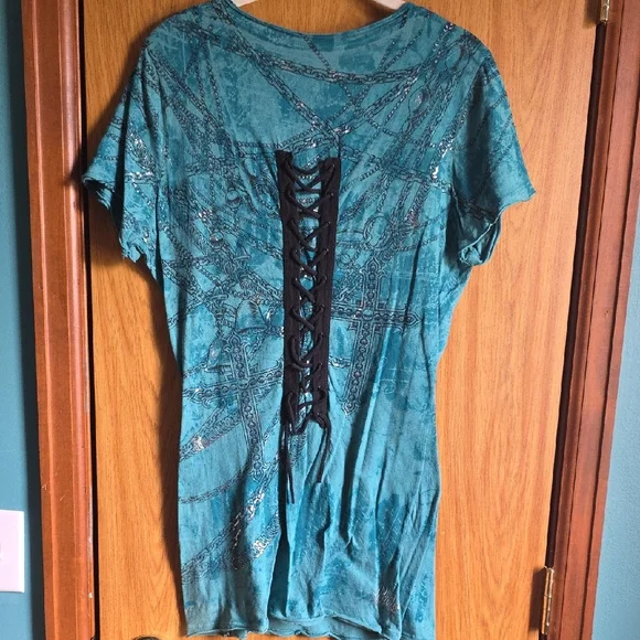 Affliction Blue Fitted V-Neck Short Sleeve Tee - Picture 3 of 3